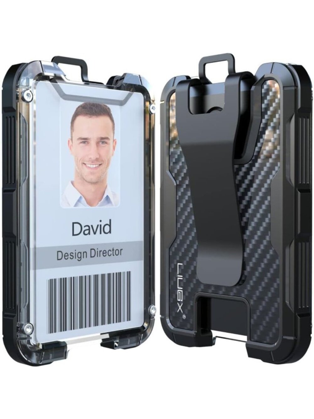 Sleek Carbon Fiber Badge Holder with Metal Clip, Holds 4 ID Cards - Office Use